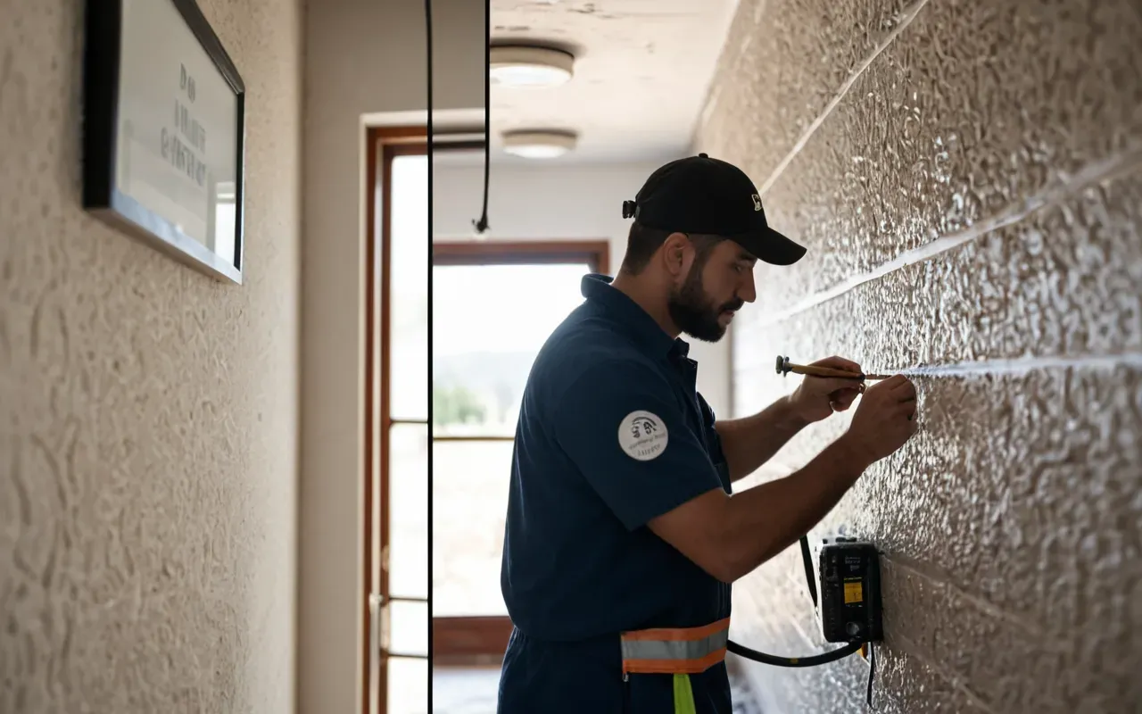 A split image showing a person confidently painting a wall on the left side and a professional electrician working safely with tools on the right side in a bright interior room.
