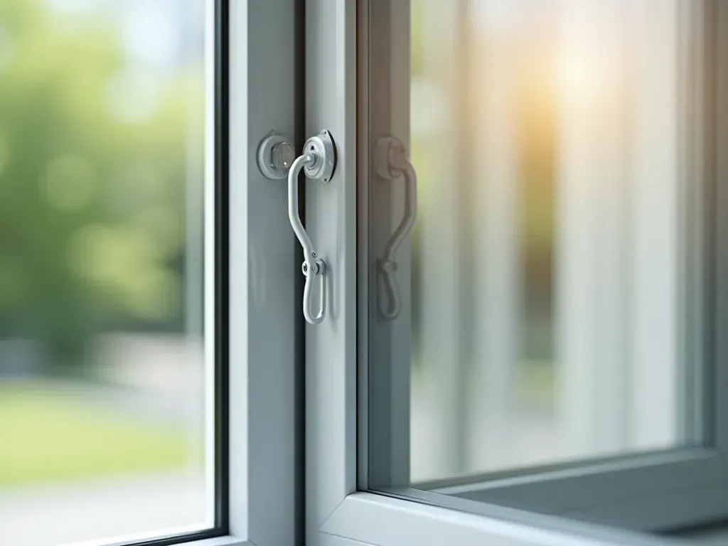 Close-up of a modern aluminum window frame with visible rubber seals and locking mechanism under bright daylight.