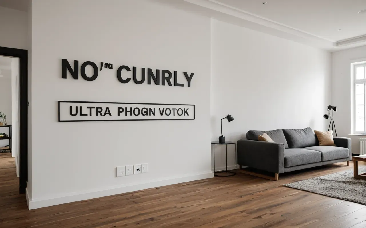 A modern, well-lit living room with white walls and wooden floors showing signs of recent professional renovation work. A person in casual clothes is standing near a window looking at the freshly painted surface, holding a small tool.